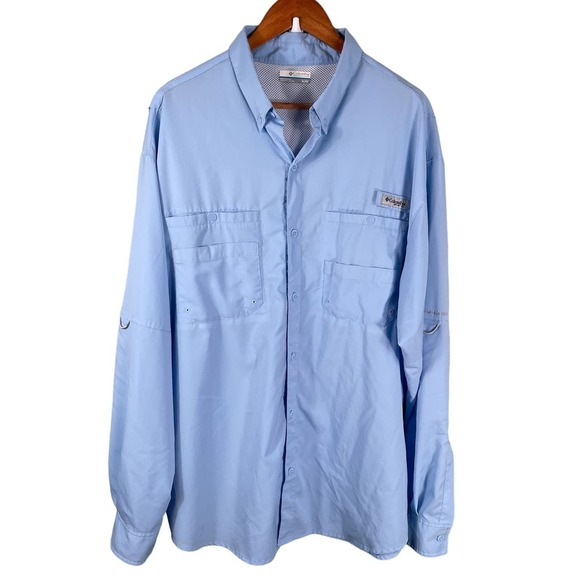 Columbia Other - Columbia PFG Omni-Shade Rip-Stop Long Sleeve Button Down Shirt Blue Mens XL